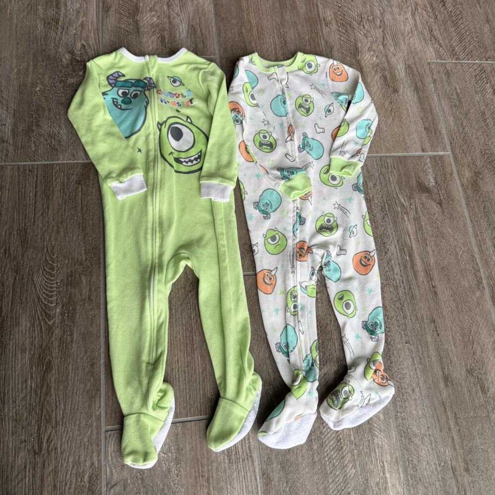 Disney Baby MONSTERS INC Cuddle Monster Footed Sleeper Pajamas 12M Set Of 2